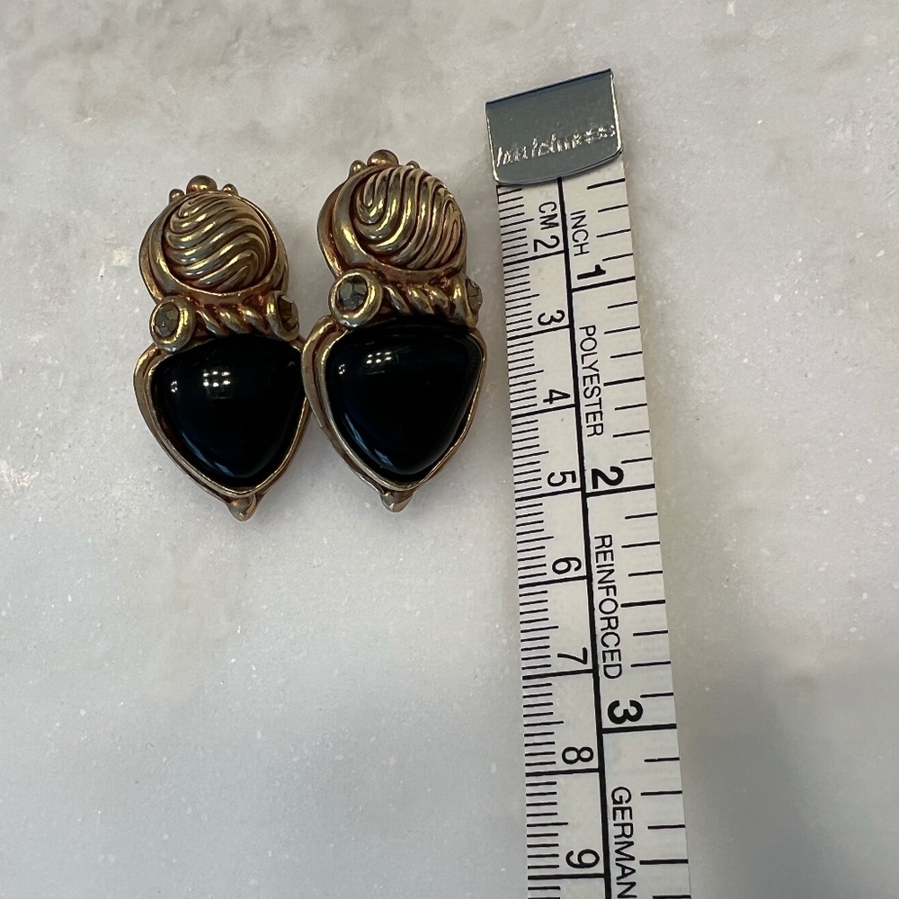 Fun costume clip on Gold plated with black glass earrings